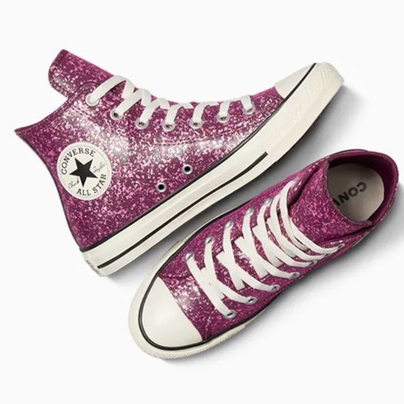 CONVERSE Orchid Abyss/Egret/Black Chuck Taylor All Star Glitter SZ 11 - Picture 5 of 16